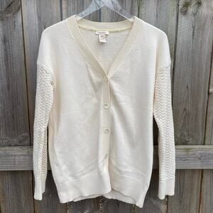 Sundance Sweater Cardigan Knit Button Front Classic Casual Sweater Cream Small